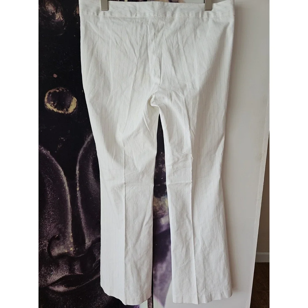 THEORY‎ Womens White Blue Pinstripe Striped Wide Leg Touser Pant Size 12